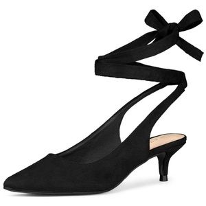 Allegra  K Women's Point Toe Kitten Heels Lace Up Pumps